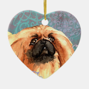 Elegant Pekingese Ceramic Tree Decoration