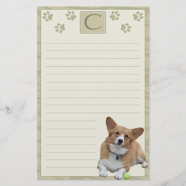 Elegant Pembroke Welsh Corgi Stationery (Initial) (Front)