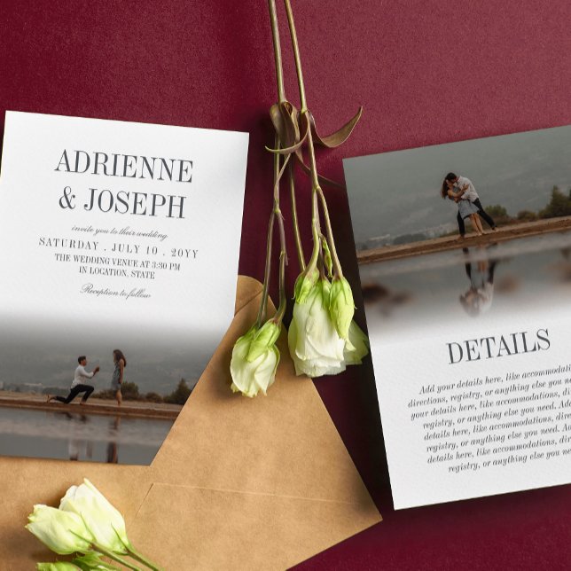 Elegant Pencil Grey Text 2 in 1 Photo Wedding Invitation (Creator Uploaded)