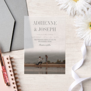 Elegant Pencil Grey Text Photo Wedding Vellum Invitations
