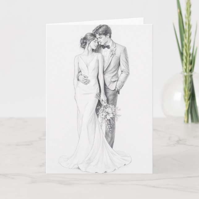 Elegant Pencil Sketch Wedding Invitation (Front)