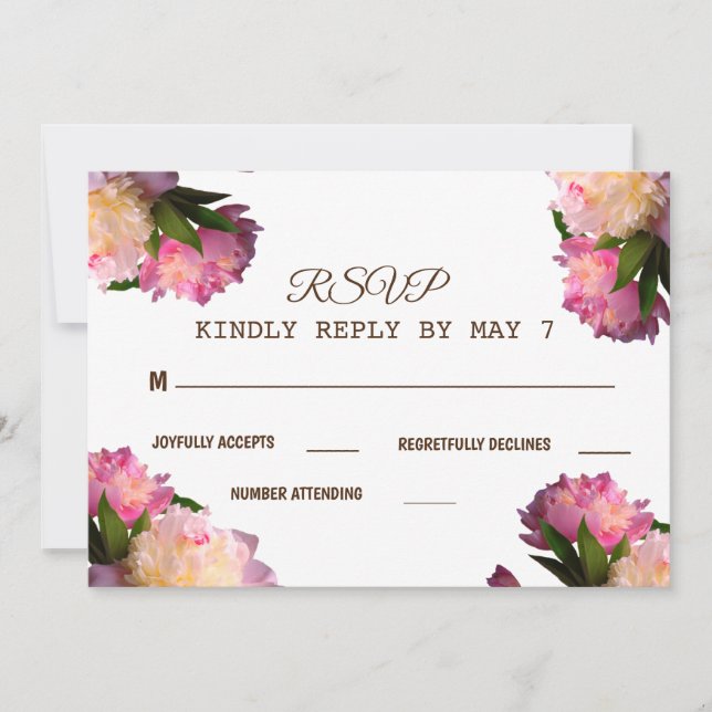 Elegant Penoy flowers Wedding RSVP Invitation (Front)