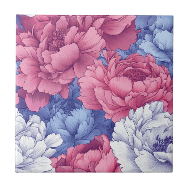 Elegant Peonies Ceramic Tiles  For Kitchen Floor (Front)