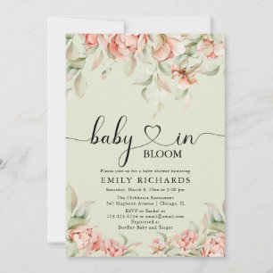 Elegant peonies floral Baby in Bloom Baby Shower Invitation