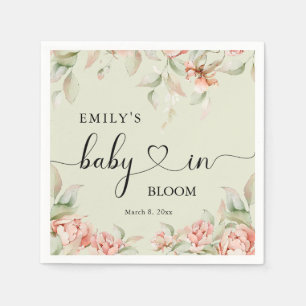 Elegant peonies floral Baby in Bloom Baby Shower Napkin