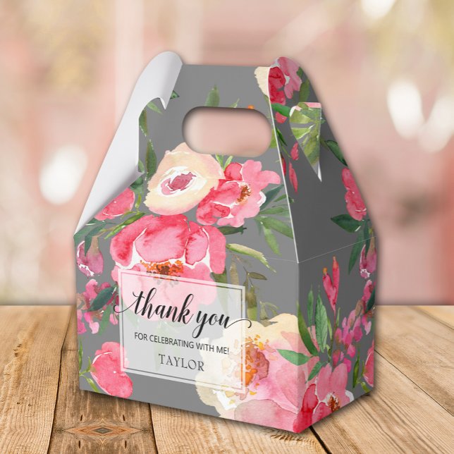 Elegant Peonies Floral Grey Favour Box (Creator Uploaded)