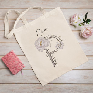 Elegant Peonies Floral Monogram P Custom Tote Bag