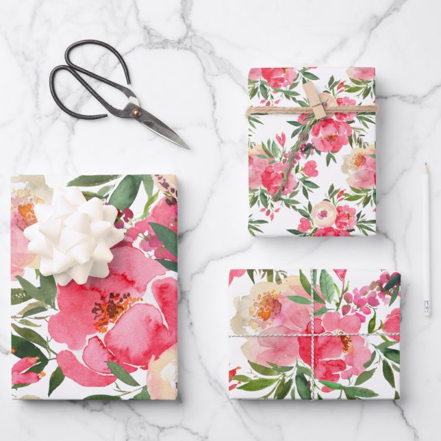 Elegant Peonies Floral Wrapping Paper Sheet (Front)