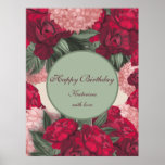 Elegant Peonies. Happy Birthday. Personalised Poster<br><div class="desc">Elegant Peonies. Happy Birthday. Personalised</div>