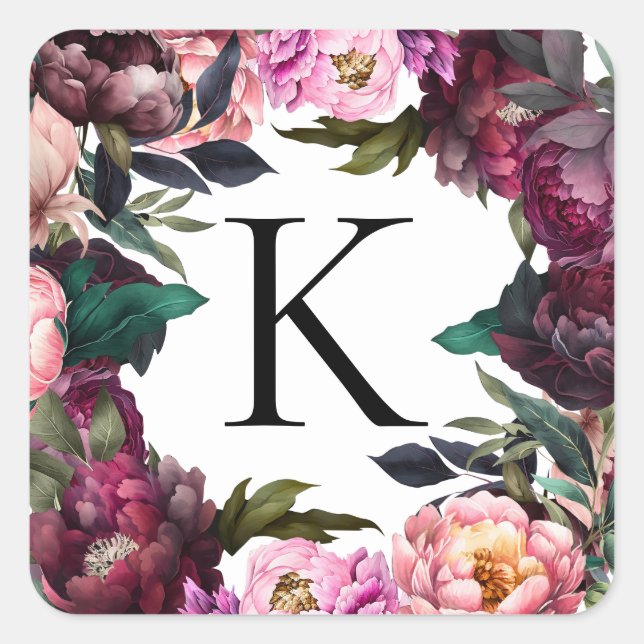 Elegant Peonies | Modern Floral Monogram Label (Front)