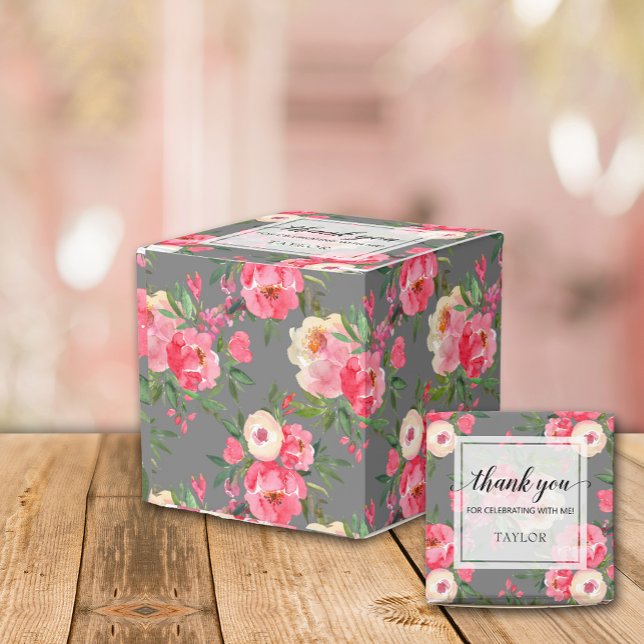 Elegant Peonies on Grey Favour Box (Creator Uploaded)