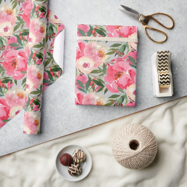 Elegant Peonies on Grey Wrapping Paper (Crafts)
