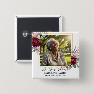 Elegant Peonies Photo Funeral Keepsake  15 Cm Square Badge
