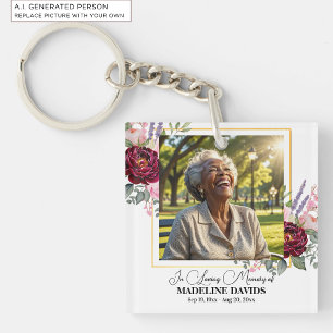 Elegant Peonies Photo Funeral Keepsake Key Ring