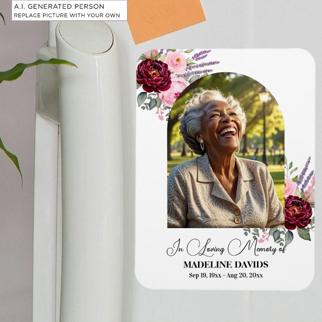 Elegant Peonies Photo Funeral Keepsake  Magnet (Creator Uploaded)