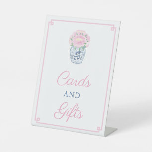 Elegant Peonies Pink And Blue Wedding Cards Gifts Pedestal Sign