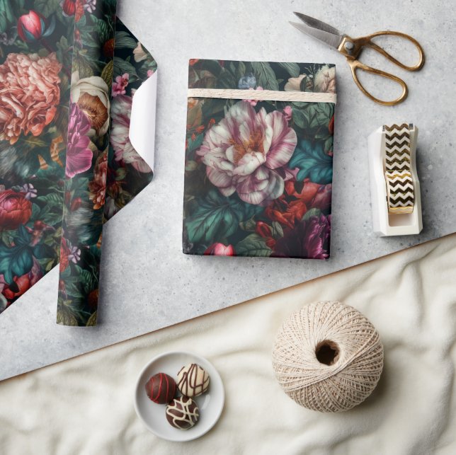 Elegant Peonies Roses Floral  Wrapping Paper (Crafts)
