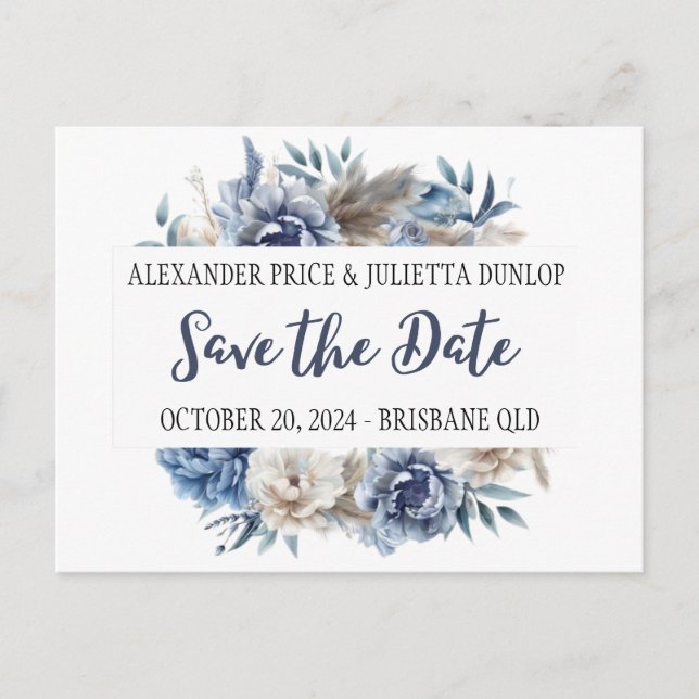 Elegant peonies, roses & pampas - Save the date Postcard (Front)