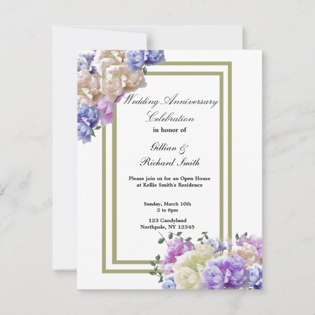 Elegant Peonies Wedding Anniversary Invitation (Front)