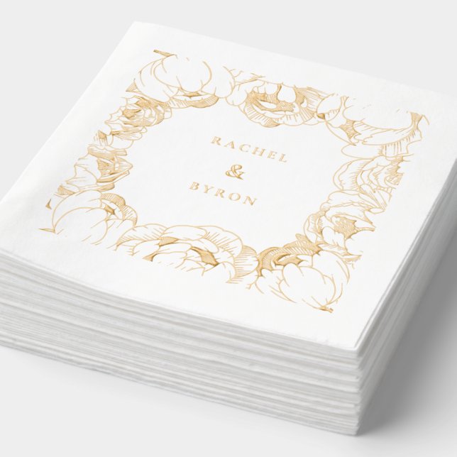 Elegant peonies wedding foil napkins (Detail)