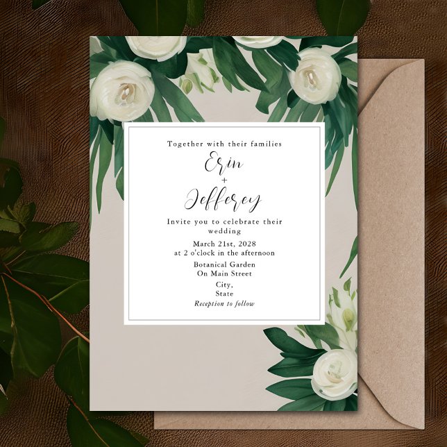 Elegant Peonies White Floral Greenery Wedding Invitation (Creator Uploaded)