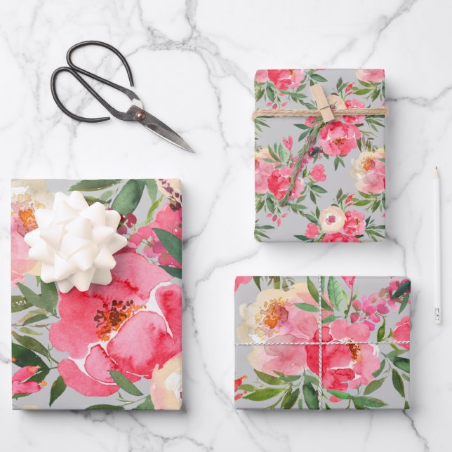 Elegant Peonies Wrapping Paper Sheet (Front)