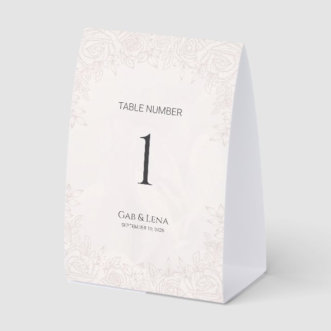 Elegant Peony Blush Floral Wedding Table Number Te (Front)