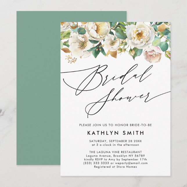 Elegant Peony Botanical Greenery Bridal Shower Invitation (Front/Back)