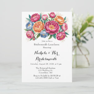 Elegant Peony Bouquet Bridesmaids Luncheon Invitation