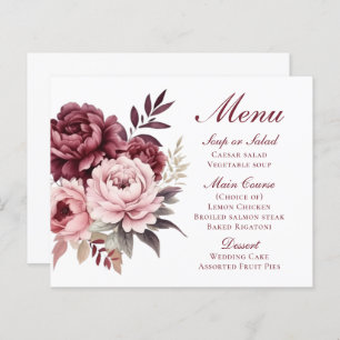 Elegant Peony Burgundy Floral Wedding Menu