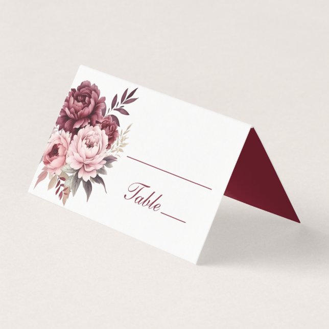 Elegant Peony Burgundy Watercolor Floral Wedding (Front)
