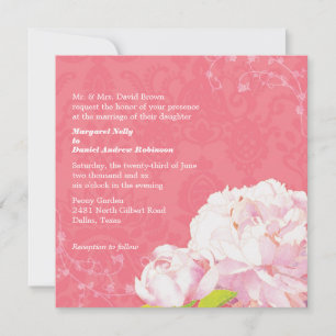 Elegant Peony Coral Pink Wedding Invitation