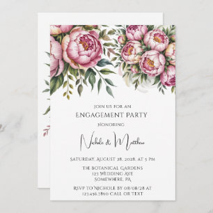 Elegant Peony Floral Arrangement Engagement Party Invitation