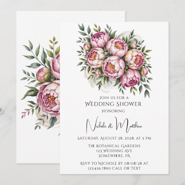 Elegant Peony Floral Arrangement Wedding Shower Invitation (Front/Back)