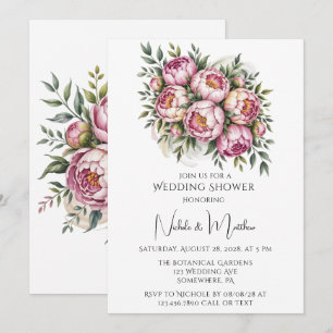 Elegant Peony Floral Arrangement Wedding Shower Invitation