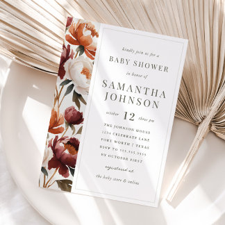 Elegant Peony Floral Fall Baby Shower Invitation