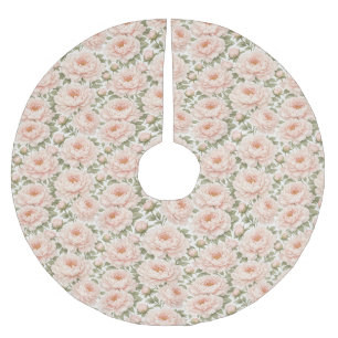 Elegant Peony Floral Pattern Brushed Polyester Tree Skirt