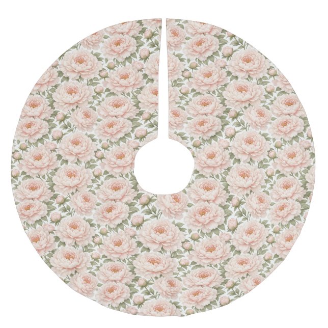 Elegant Peony Floral Pattern Brushed Polyester Tree Skirt (Front)