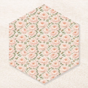 Elegant Peony Floral Pattern Paper Coaster