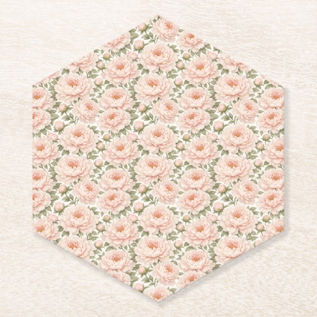 Elegant Peony Floral Pattern Paper Coaster (Front)