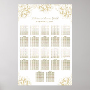 Elegant Peony Floral Wedding Gold Seating Poster