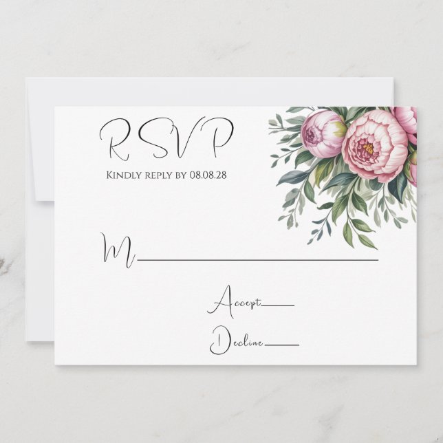 Elegant Peony Floral Wedding RSVP Cards (Front)