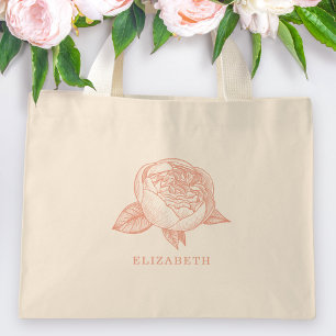 Elegant Peony Flower Bridesmaid Gift Mini Tote Bag