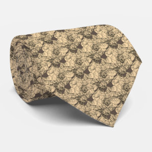 Elegant Peony Flower Brown Floral Pattern Tie