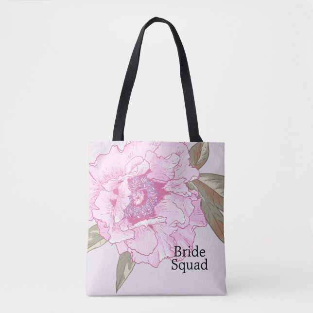 Elegant Peony Flower Floral Wedding Personalised Tote Bag (Front)