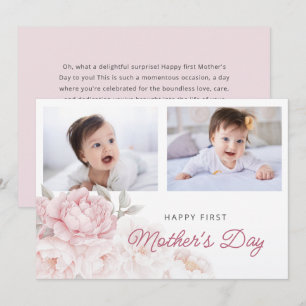 Elegant Peony Flowers First Mother's Day 2 Photos Card