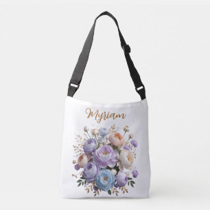 Elegant Peony Gold Floral Monogram Crossbody Bag