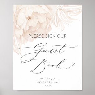 Elegant peony in beige-wedding guest book sign