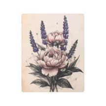 Elegant Peony & Lavender Metal Prin