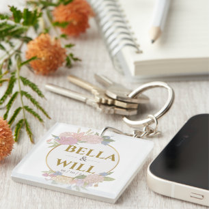 Elegant Peony Lily Rose Wedding          Key Ring